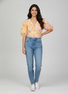 Vibrant Floral Print Puff Sleeve Top