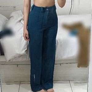 Teal Blue high rise straight Trousers