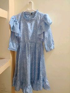 Light Blue Printed Midi Dress