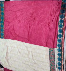 Elegant Pink &amp; Cream Silk Saree