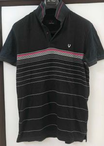 Men's Black Striped Polo T-Shirt