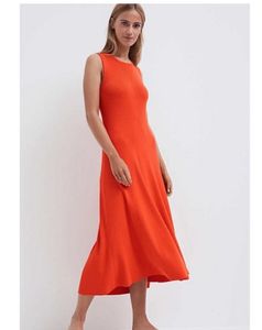 New One Zara Bright Orange Full Length A Line Dres