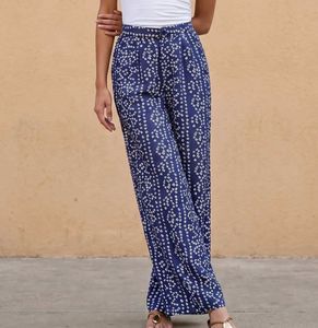 💙 Blue Print High-Waist Wide-Leg Palazzo Pants