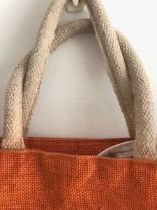 Orange Jute Tote Bag with Leaf Print