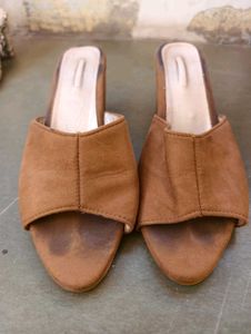 Brown Suede Block Heel Mules