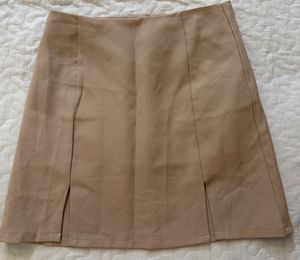 Tan Mini Skirt with Slits