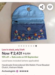 Vietnamese hand-embroidered silk clutch purse
