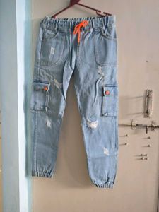 Distressed Light Wash Cargo Jeans