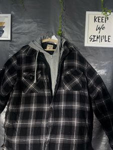 check plaid flannel shirt with attached hooded
