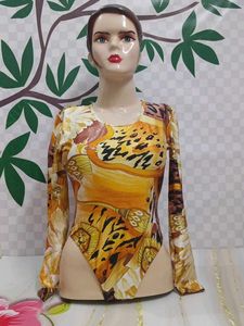 (200)Vintage Animal Print Bodysuit