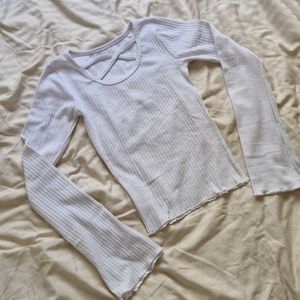 White Ribbed Long Sleeve Top