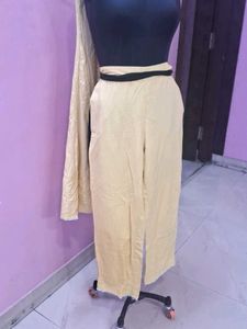 Yellow Striped Kurta Set with Embellished Neckline