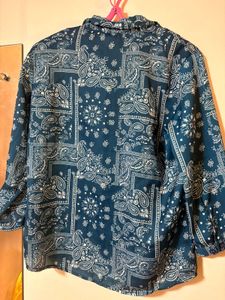 Teal Paisley Print Button-Up Shirt
