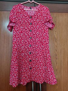 Red Floral Button-Down Dress