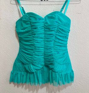 Sparkly Ruched Turquoise Top