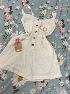 White Button-Down Romper With Pocket