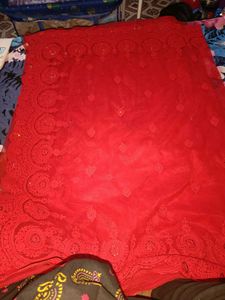 New Cherry Red Heavy Saree With blouse piece