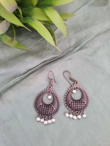Oxidised Chandbali Earrings with Pearl Drops