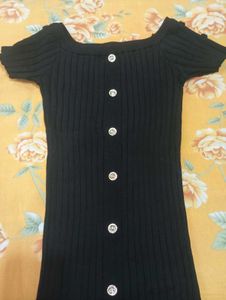 Chic Black Button-Up Ribbed Dress