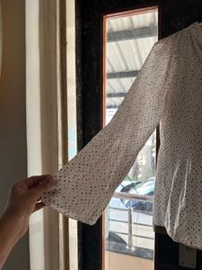 Chic White Polka Dot Bell Sleeve Top