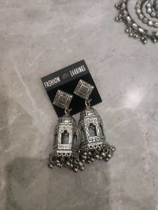 Bohemian Oxidized Silver Jhumka Earrings