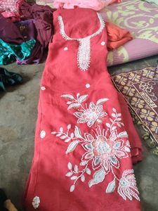Beautiful Red Kurta Set with Embellishments