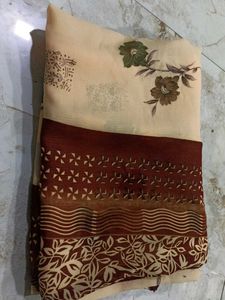 Cream Floral Saree with Maroon Border