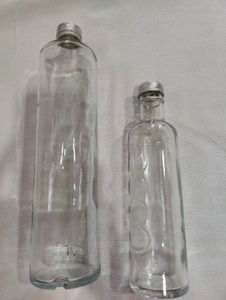 Set of Two Glass Bottles with Metal Caps