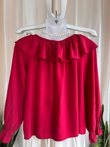 Imported red Ruffle Neck Top
