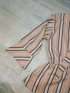 Striped Bow Neck Peplum Top