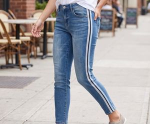 Bare Denim Stylish Blue Jeans with Side Stripe