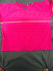 Bright Pink Eyelet Short Sleeve Top