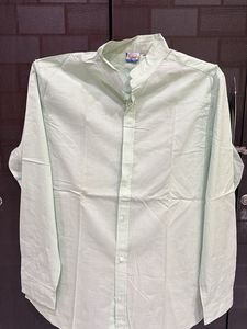 Men's Light Green Band Collar Shirt