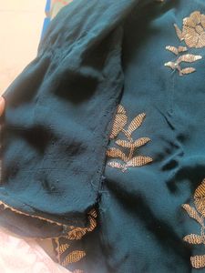 Elegant Teal Kurta Set with Golden Floral Print