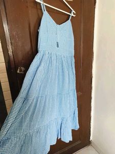 Blue Gingham Tiered Maxi Dress