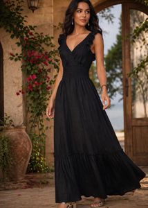 🇷🇺Ruffled sleeve Black Maxi Dress
