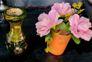 Set 3 Hanging White &amp; Pink Flowers &amp; Pot