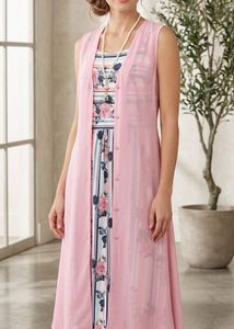 Pink Floral Print Dress with Sheer Overlay
