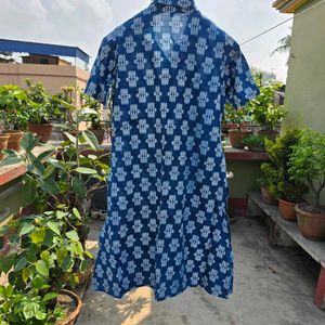 Blue Fish Print Cotton Kurta