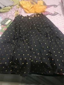 Black Lehenga Choli Set with Golden Motifs