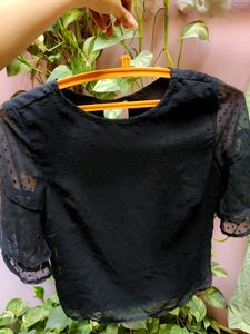 Black - Textured Top (Semi-sheer Sleeves)