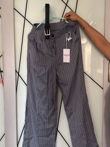 Stylish Grey Pinstripe Wide Leg Pants
