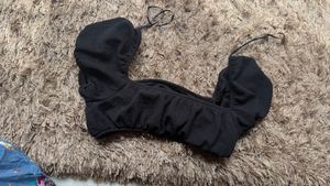 Black Puff Sleeve Square Neck Crop Top