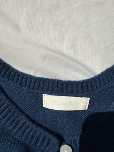 Navy Blue Button-Up Knit Crop Top