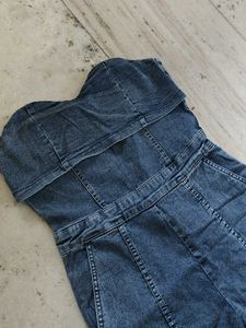 Blue Denim Strapless Jumpsuit