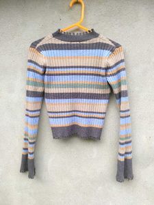 Striped Ribbed Knit Sweater