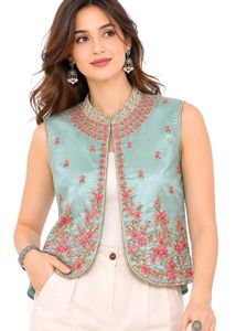 Embroidered Ethnic Sleeveless Top Blouse Jacket
