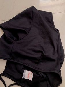 Black Tie-Front Crop Top