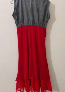 Chic Sleeveless Red &amp; Grey Dress