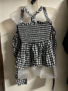 Gingham Print Off-Shoulder Top